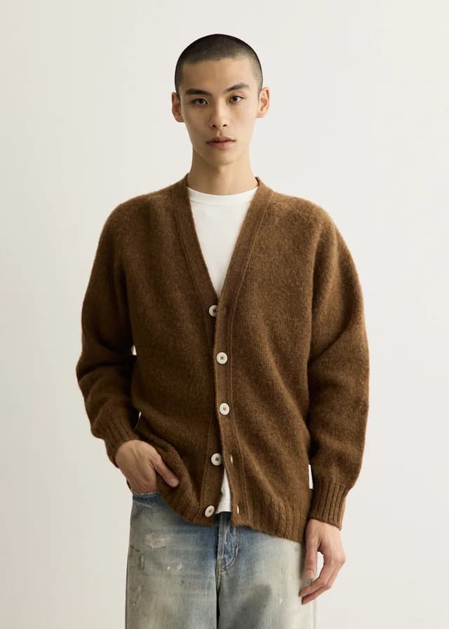 HOWLIN Shaggy Bear Cardigan in Nuts, image 1 of 1 from Incu