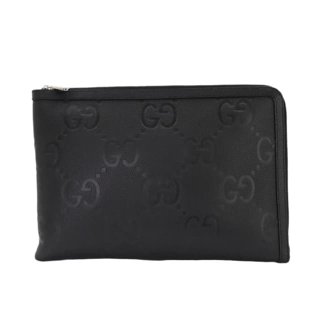 Gucci Jumbo GG Document Case Clutch Leather Black Silver in Black Leather from The Reluxe, photo 1 of 1