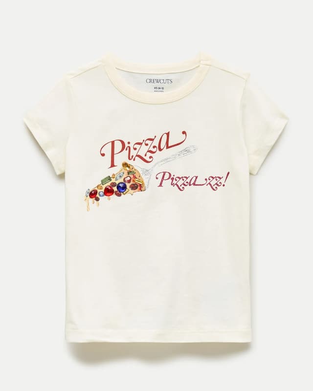 J.Crew Girls' short-sleeve "Pizza pizzazz" embellished graphic T-shirt in PIZZA MULTI, image 1 of 1 from J.Crew (US)