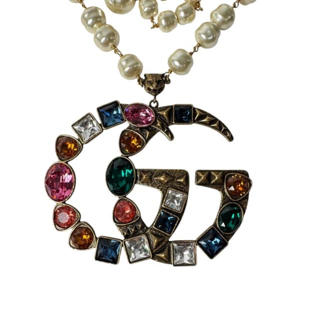 Gucci GG Logo Necklace Faux Pearl Color Stone from The Reluxe, photo 1 of 1
