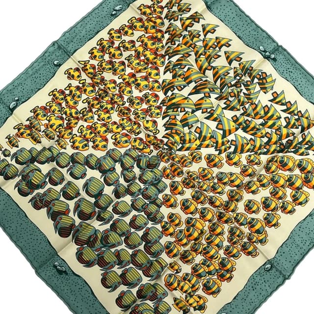 Hermès Scarf Petit Carre Light Yellow Green Multi Fish in Green from The Reluxe, photo 1 of 1