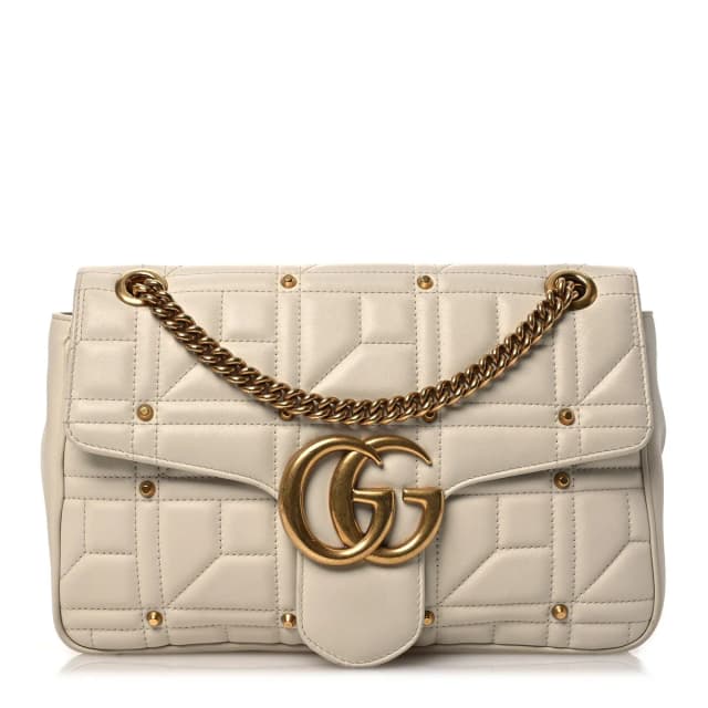 Gucci Studded GG Marmont Calfskin Matelasse Leather Bag - White in White Calfskin from H&T, photo 1 of 1