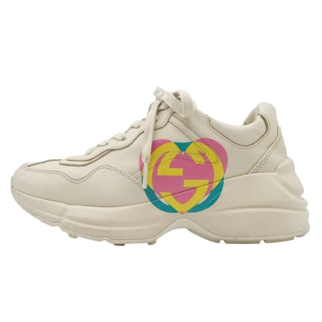 Gucci Rhyton Ivory Leather GG Heart Sneakers in White Leather from The Reluxe, photo 1 of 1