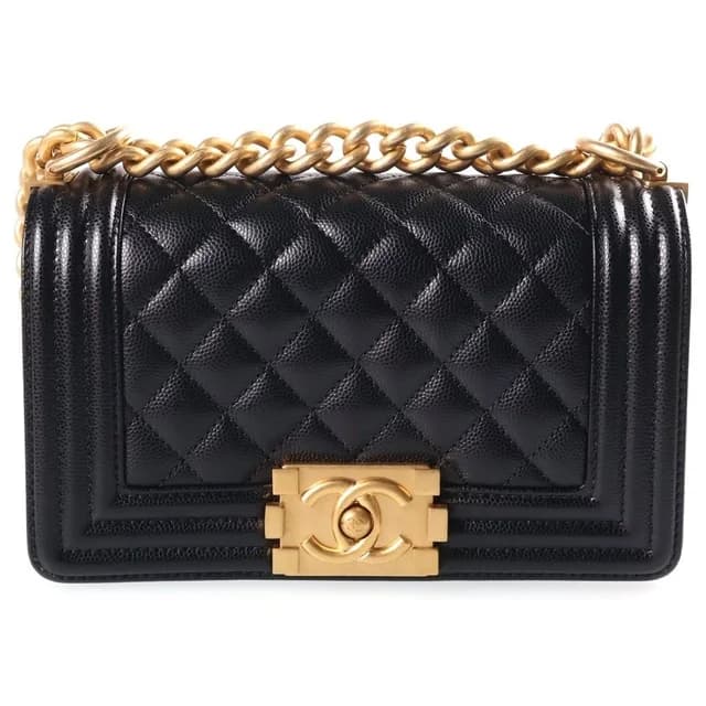 Chanel Boy 20 Quilted Small Caviar Leather Chain Shoulder Bag Gold Black Plate in Black Caviar leather from The Reluxe, photo 1 of 1