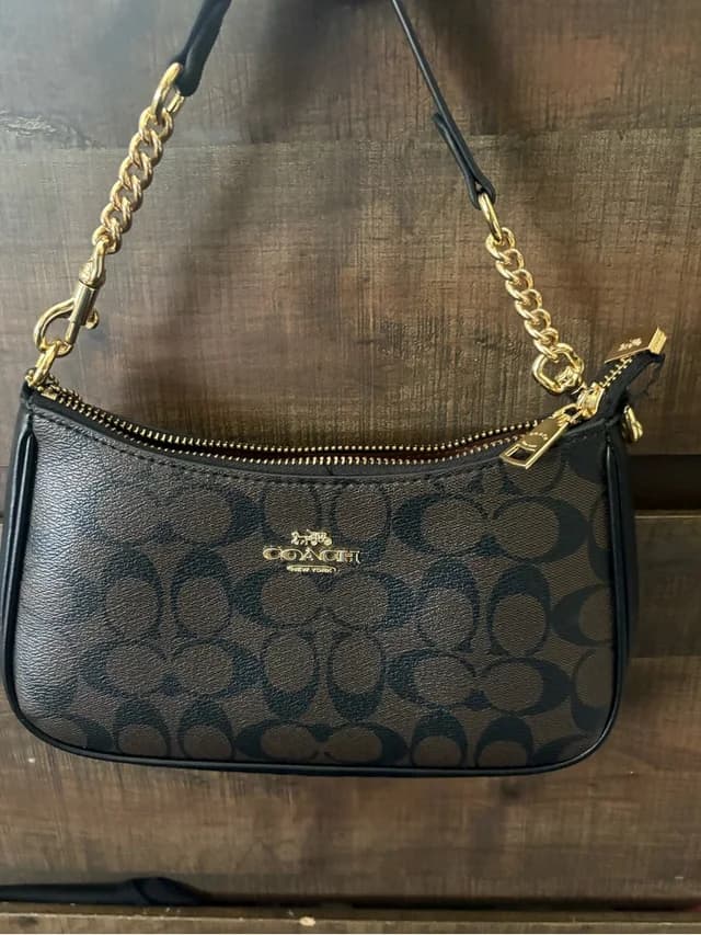 Coach Brown And Black Signature Canvas Chain Shoulder Bag in brown|red|black Canvas from Poshmark, photo 1 of 1
