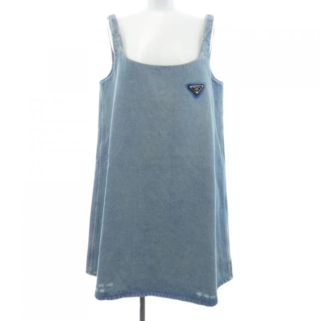 Prada Organic Denim Mini Dress Triangle Logo in Denim from The Reluxe, photo 1 of 1