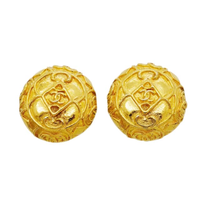 Chanel Earrings Vintage CC Logo Round Circle Gold Plated in Gold from The Reluxe, photo 1 of 1
