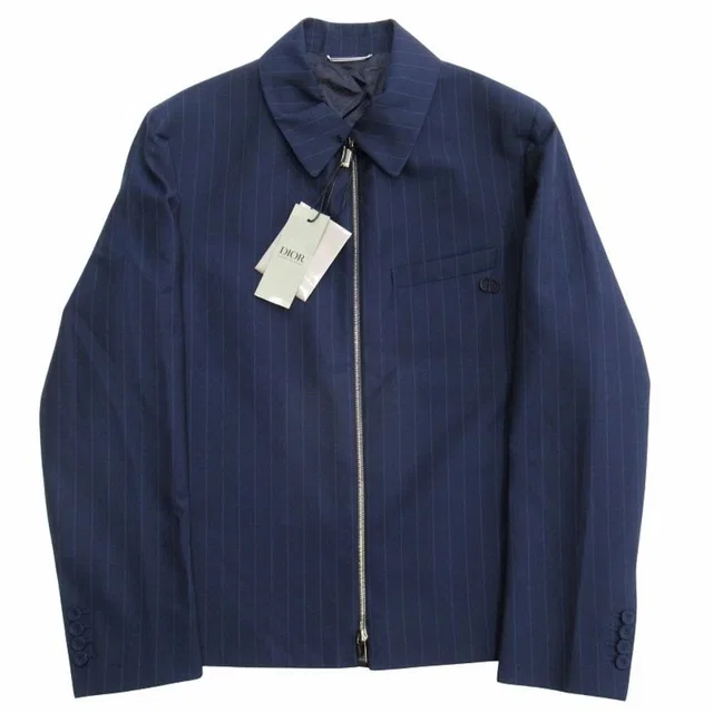 Dior CD Icon Tailored Zip Up Jacket Blue Leather Modern Tailor Ring Wool 48 Navy in Navy Wool from The Reluxe, photo 1 of 1