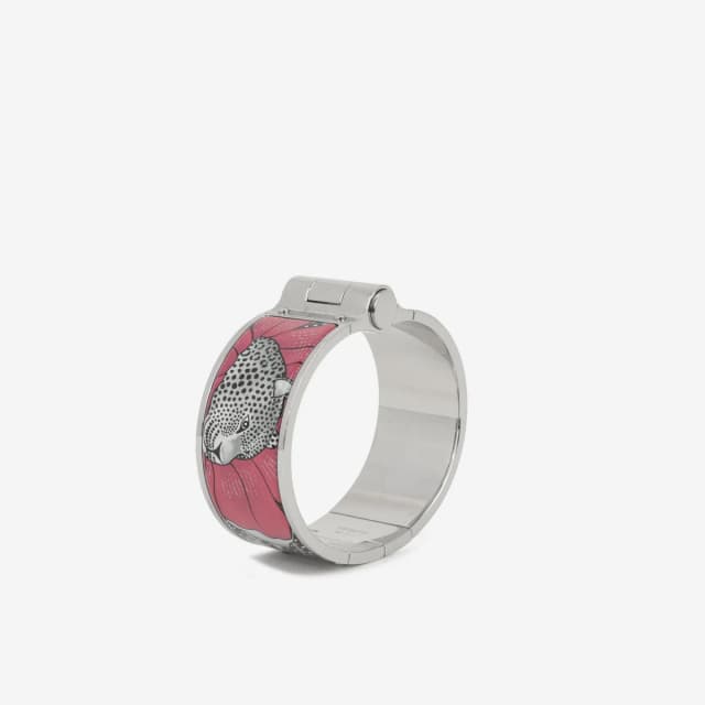 Hermès Baobab Cat Hinged Narrow Bracelet - Enamel | Palladium Plated in Pink Enamel from Bagista, photo 1 of 1