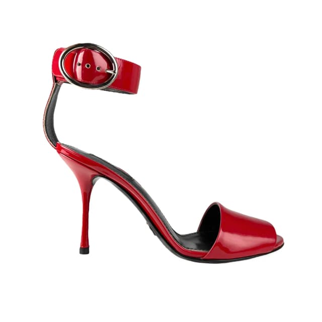 Dolce & Gabbana Patent Red Ankle Strap Open Toe Heels in Red Patent Leather from Designer Archives, photo 1 of 1
