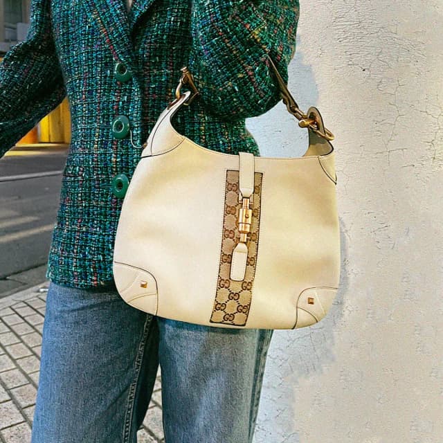 Gucci New Jackie GG Canvas One-Shoulder Bag Beige from VINTAGE QOO TOKYO, photo 1 of 1