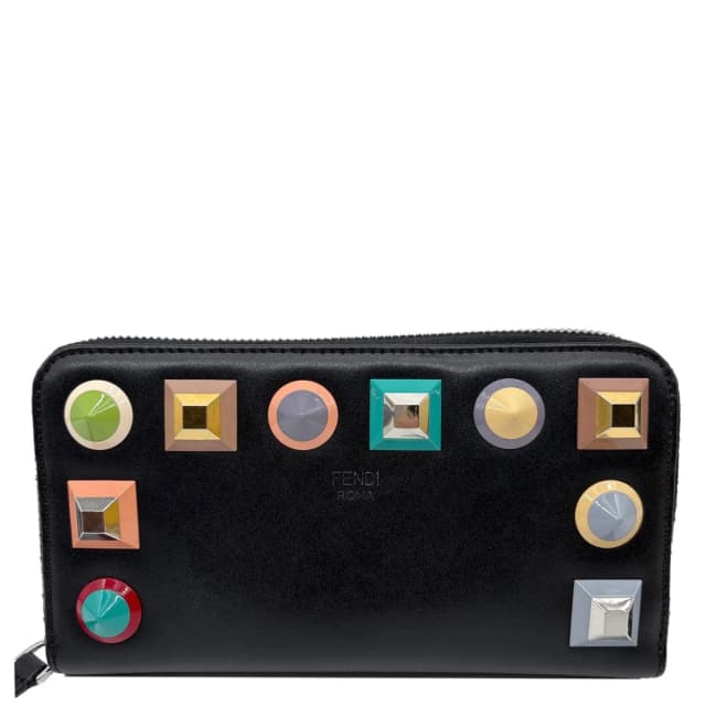 Fendi Colorful Studs Calfskin Zip Around Long Wallet Black in Black Calfskin from Dallas Designer Handbags, photo 1 of 1