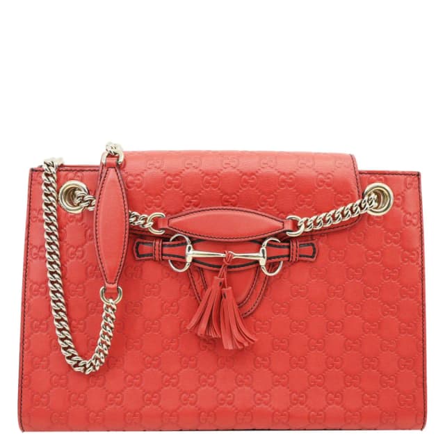 Gucci Emily Large Leather Chain Shoulder Bag Red 295403 in Red Leather from Dallas Designer Handbags, photo 1 of 1