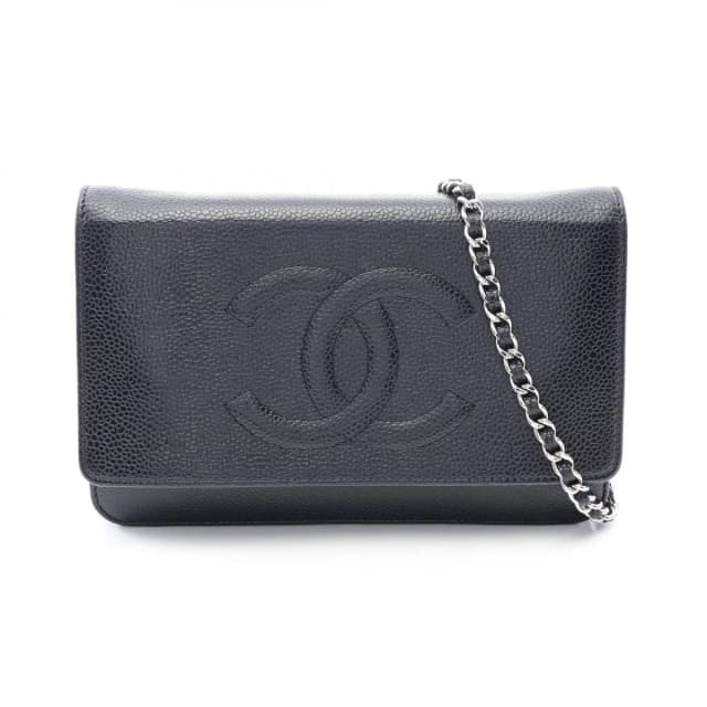 Chanel Shoulder Bag CC Logo Black Caviar Leather Quilted Chain Wallet in Black Caviar leather from The Reluxe, photo 1 of 1