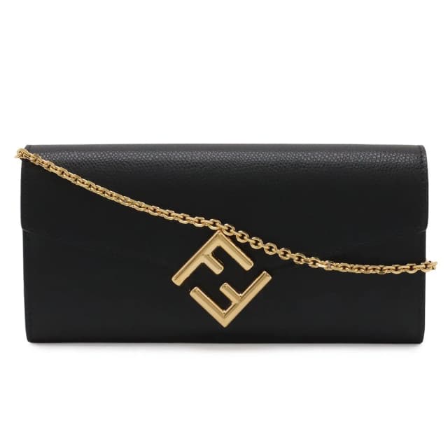 Fendi FF Diamond Chain Wallet Clutch 2-Way Pochette Leather Black Gold in Black Leather from The Reluxe, photo 1 of 1