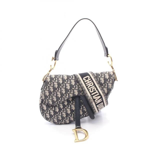 Dior Handbag Saddle Oblique 2-Way Navy Ivory Canvas Leather in White Canvas from The Reluxe, photo 1 of 1