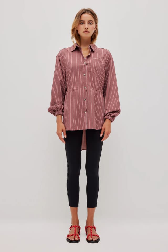 Athletica Oversized Storm Flap Shirt 445 in ROSE LOGO STRIPE, image 1 of 1 from Aje