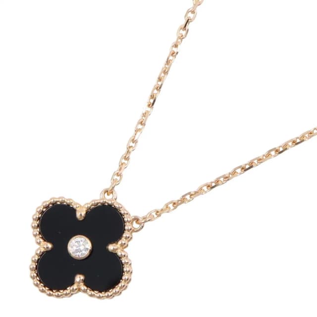 Van Cleef & Arpels Necklace Vintage Alhambra Onyx 41.5 18k Pink Gold Diamond in Pink from The Reluxe, photo 1 of 1