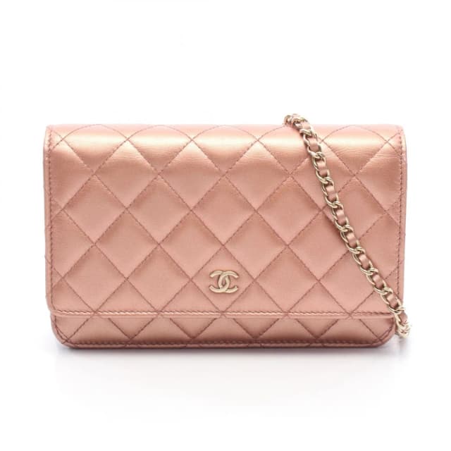 Chanel Shoulder Bag Quilted Metallic Rose Gold Leather Chain Wallet in Pink Leather from The Reluxe, photo 1 of 1