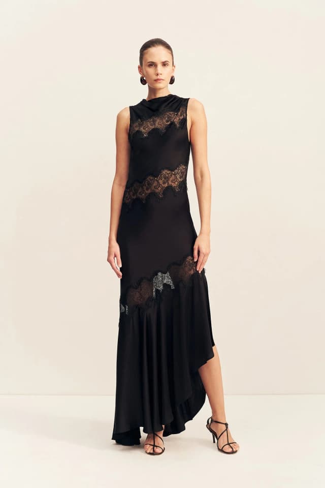 Shona Joy SIMONA ASYMMETRICAL PANELLED MAXI DRESS - BLACK, image 1 of 1 from Shona Joy