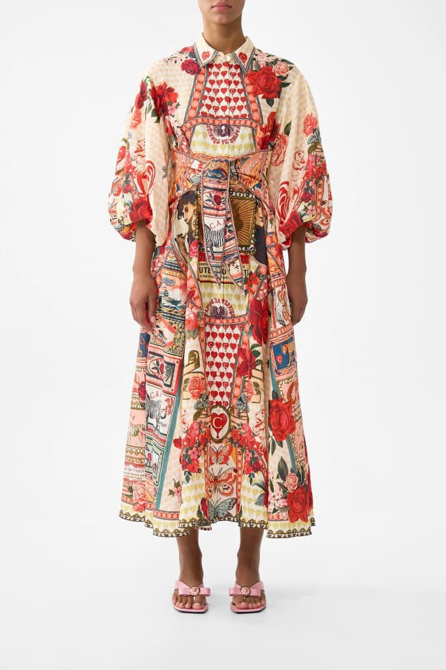 Camilla eBoutique WAIST TIE SHIRT DRESS WITH BUBBLE SLEEVE HIGH CLASS HOOKAH, image 1 of 1 from CAMILLA
