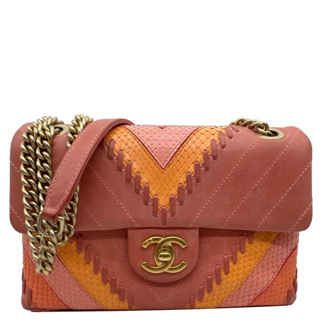 Chanel Paris-Cuba Flap Python Patchwork Chevron Leather Shoulder Bag Multicolor in Multicolor Python from Dallas Designer Handbags, photo 1 of 1