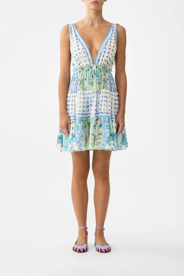Camilla eBoutique TIERED SHORT DRESS WITH SHOULDER TIES MIDSUMMER MOSAICS, image 1 of 1 from CAMILLA