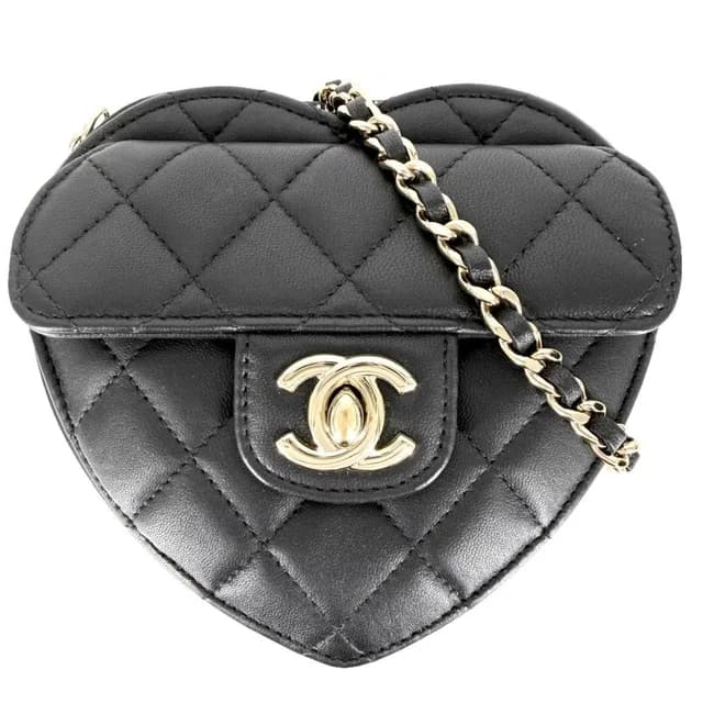 Chanel Shoulder Bag Quilted Heart CC Logo Small Lambskin Black Gold in Black Lambskin from The Reluxe, photo 1 of 1