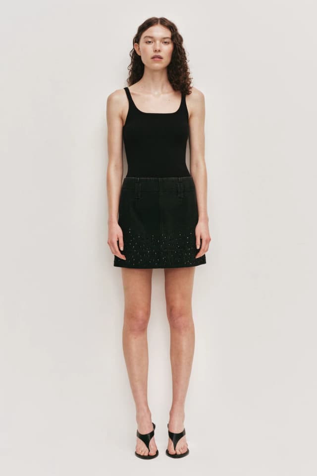 AJE Vanaia Denim Mini Skirt in WASHED BLACK, image 1 of 1 from Aje