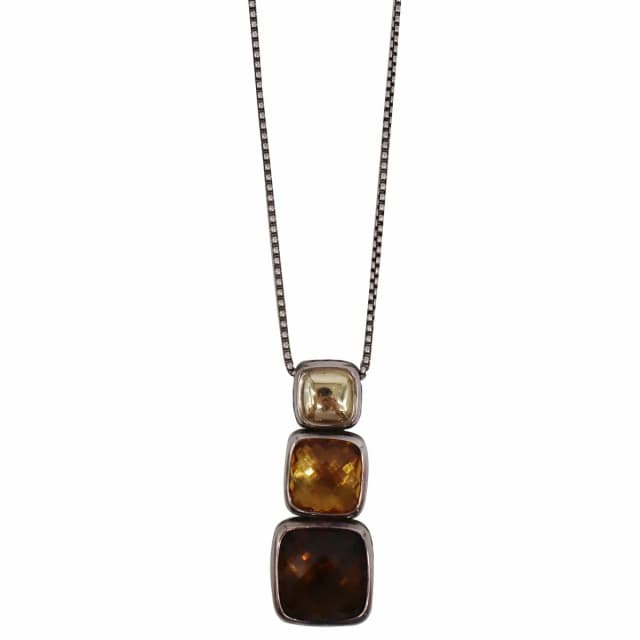 David Yurman Chiclet Small Triple Drop Smooky Quartz Pendant Necklace from Dallas Designer Handbags, photo 1 of 1