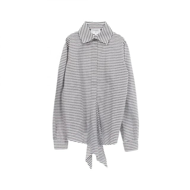 Chanel CC Logo Button Border Long Sleeve Cotton Shirt from The Reluxe, photo 1 of 1