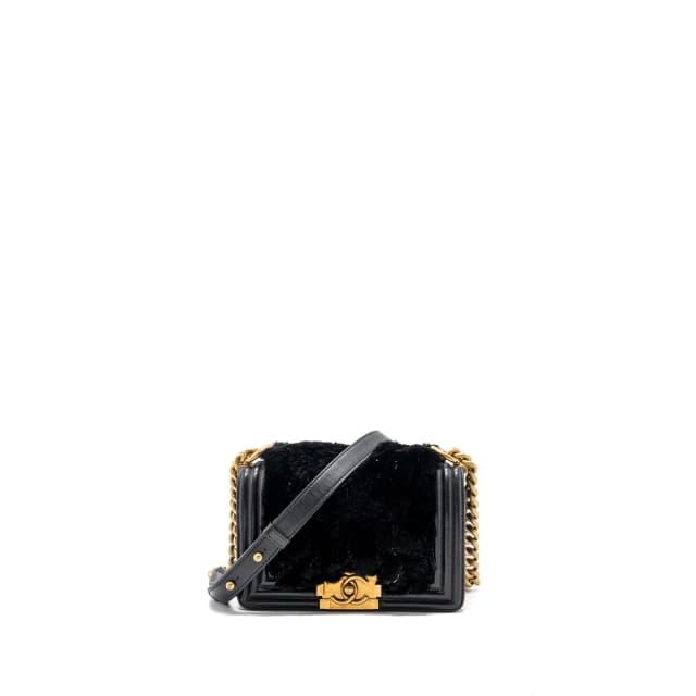 Chanel Small Boy Bag Rabbit Hair Limited Edition Lambskin Black GHW in Black Lambskin from EMIER, photo 1 of 1