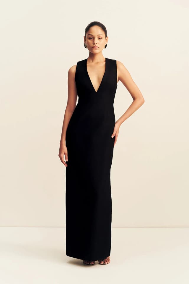 Shona Joy OTIS PLUNGED FITTED MAXI DRESS - BLACK, image 1 of 1 from Shona Joy