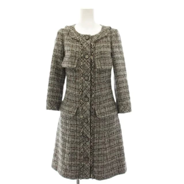 Chanel Coat Long Tweed CC Logo Coco Button 34 Gray KH in Grey Tweed from The Reluxe, photo 1 of 1