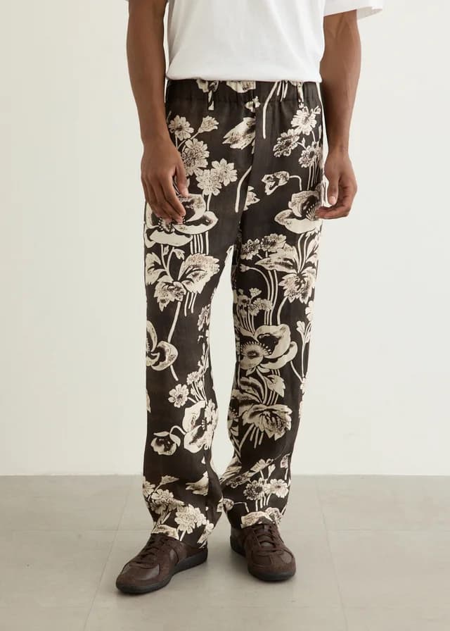 Commas Linen Print Resort Trousers in Black, image 1 of 1 from Incu