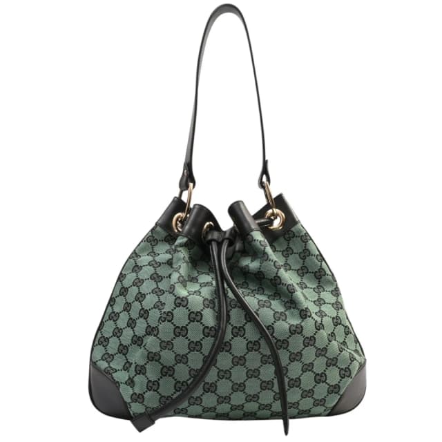 Gucci Canvas GG pattern drawstring one-shoulder bag Green/Black from VINTAGE QOO TOKYO, photo 1 of 1