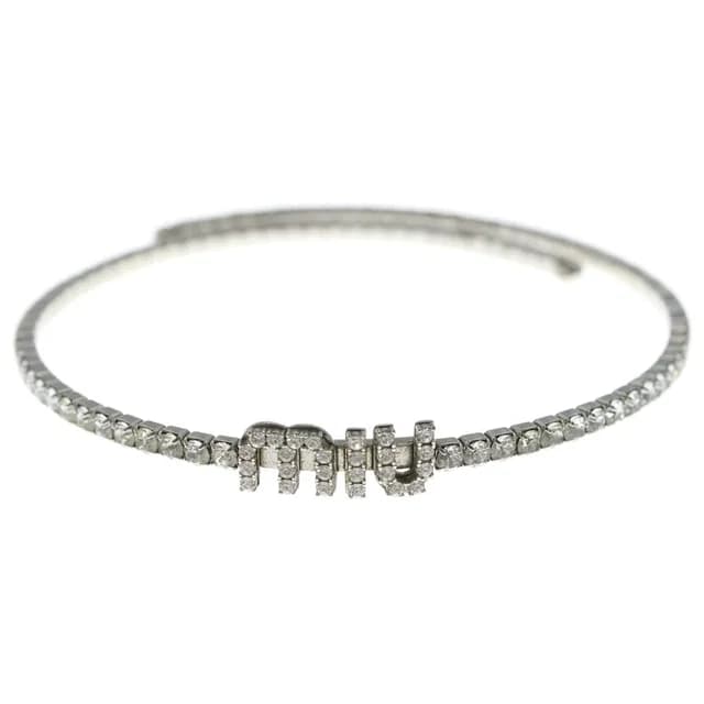 Miu Miu Crystal Necklace Logo Rhinestone Choker Silver in Silver from The Reluxe, photo 1 of 1