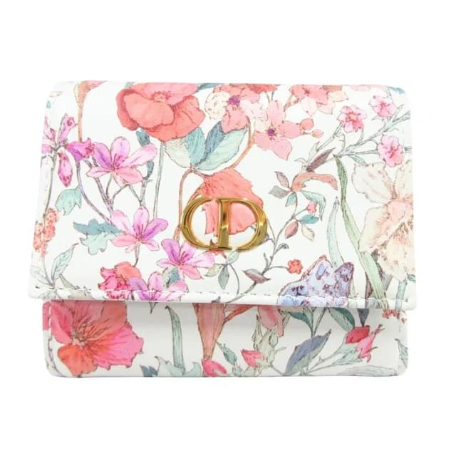 Dior Caro Hibiscus Trifold Wallet Case Gold Floral White in White from The Reluxe, photo 1 of 1
