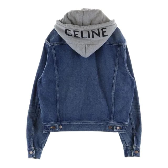 Celine Logo Printed Hooded Denim Trucker Jacket Indigo in Multicolor Denim from The Reluxe, photo 1 of 1