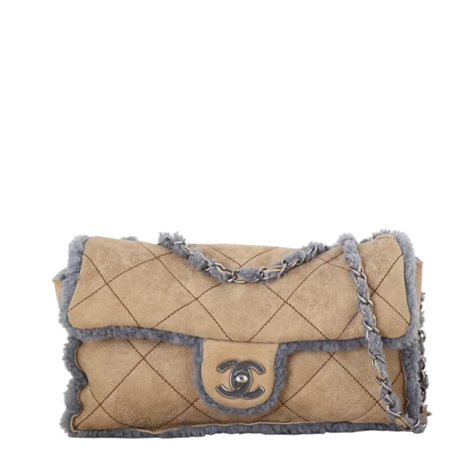 Chanel CC Single Flap Medium Suede Shearling in Suede from Luxe.It.Fwd, photo 1 of 1