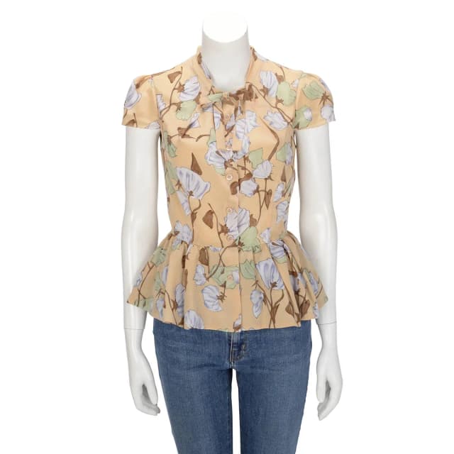 Prada Flower Printed Blouse IT 42 in Beige Silk from Blue Spinach, photo 1 of 1