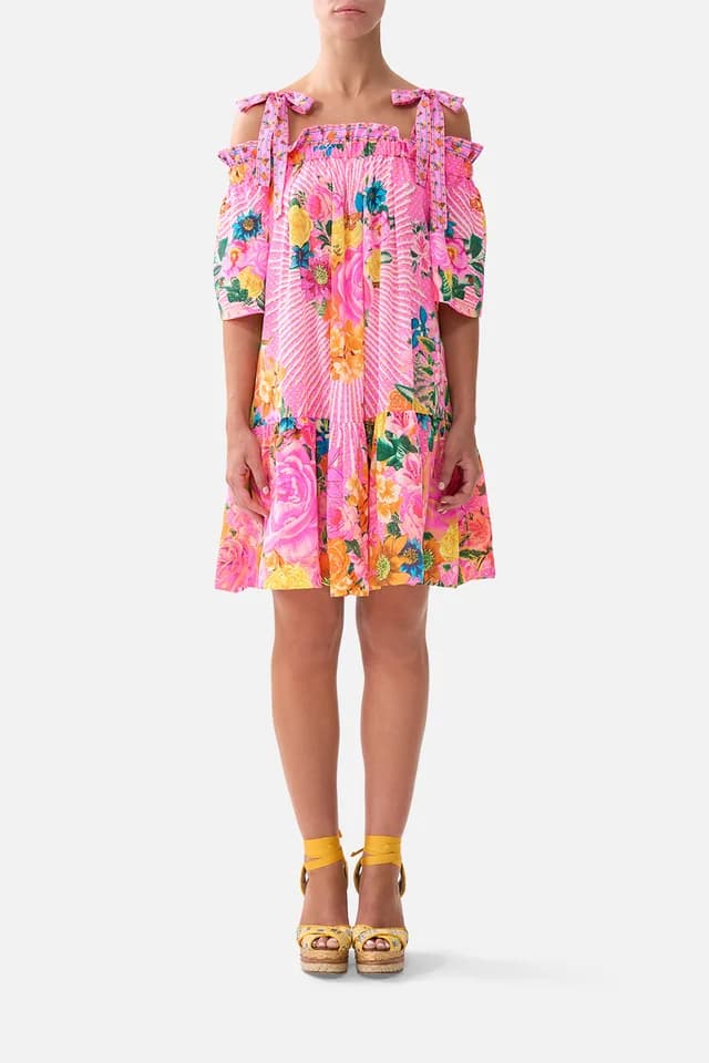 Camilla eBoutique OFF SHOULDER FRILL DRESS WITH STRAPS ILLUSTRATION NATION, image 1 of 1 from CAMILLA