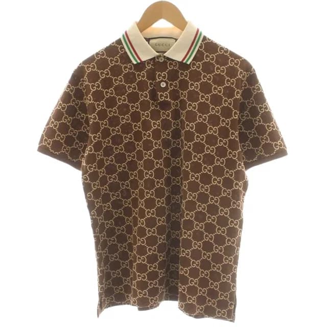 Gucci GG Pattern Polo Shirt Short Sleeve Embroidery S Brown in Brown from The Reluxe, photo 1 of 1