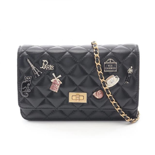 Chanel Shoulder Bag Quilted 2.55 Iconcharm Black Lambskin Chain Wallet in Black Lambskin from The Reluxe, photo 1 of 1