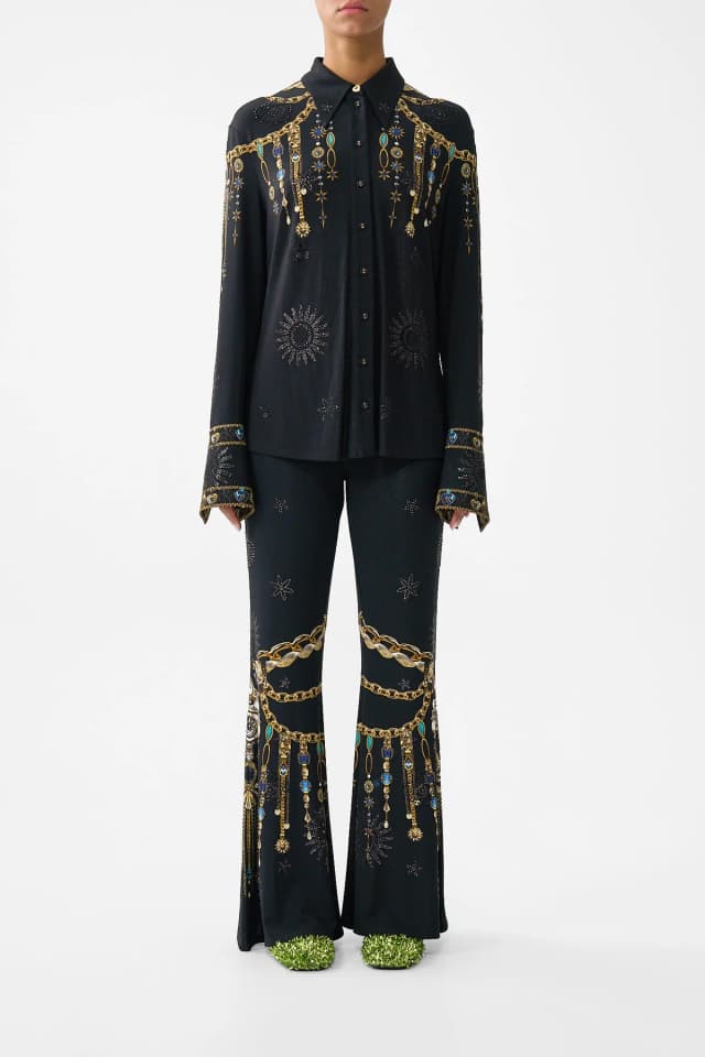 Camilla eBoutique JERSEY FLARED PANT AMULETS AND ALCHEMY, image 1 of 1 from CAMILLA