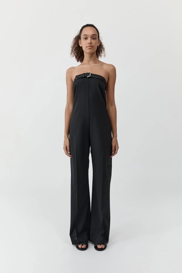 St Agni Wool Pinstripe Deconstructed Jumpsuit - Fine Pinstripe, image 1 of 1 from St. Agni