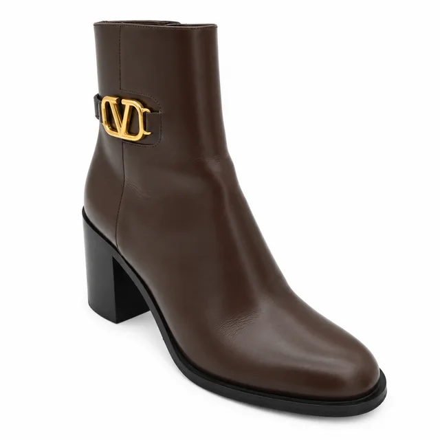Valentino Garavani VLogo Signature Leather Zip Ankle Heeled Booties in Leather from Clotheshorse Anonymous, photo 1 of 1