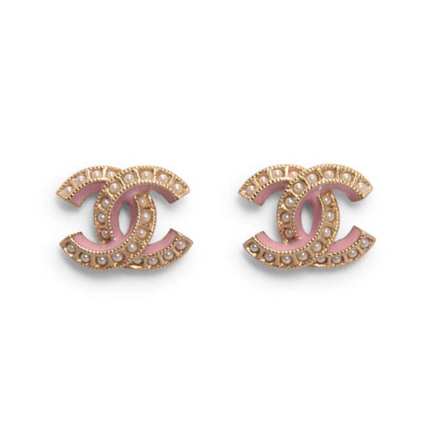 Chanel Pearl CC Stud Earrings in Pink & Gold from Blue Spinach, photo 1 of 1
