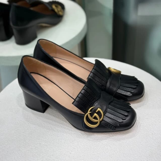 Gucci Logo Blk Heeled Loafers Size 37.5 in Leather from Revivre, photo 1 of 1