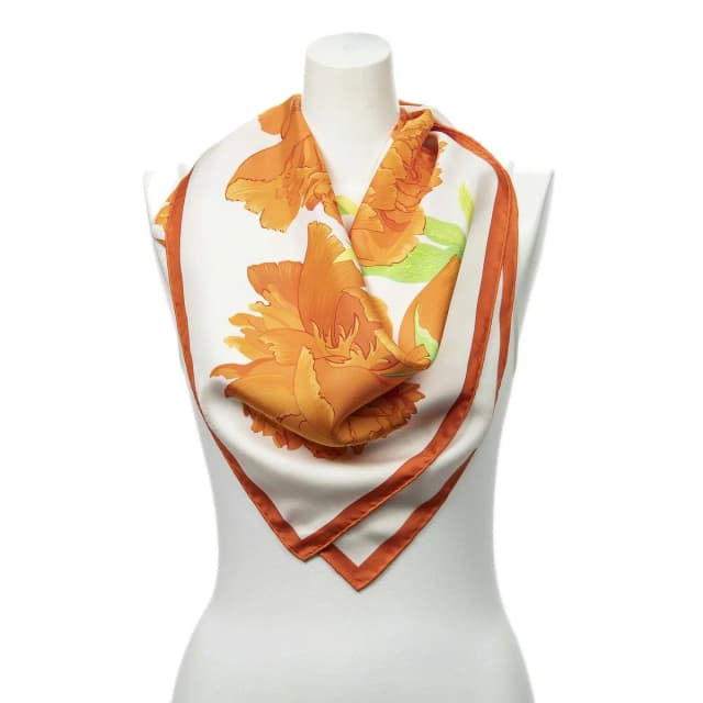 Hermès Scarf Orange Green White Twill Silk in White Silk from The Reluxe, photo 1 of 1